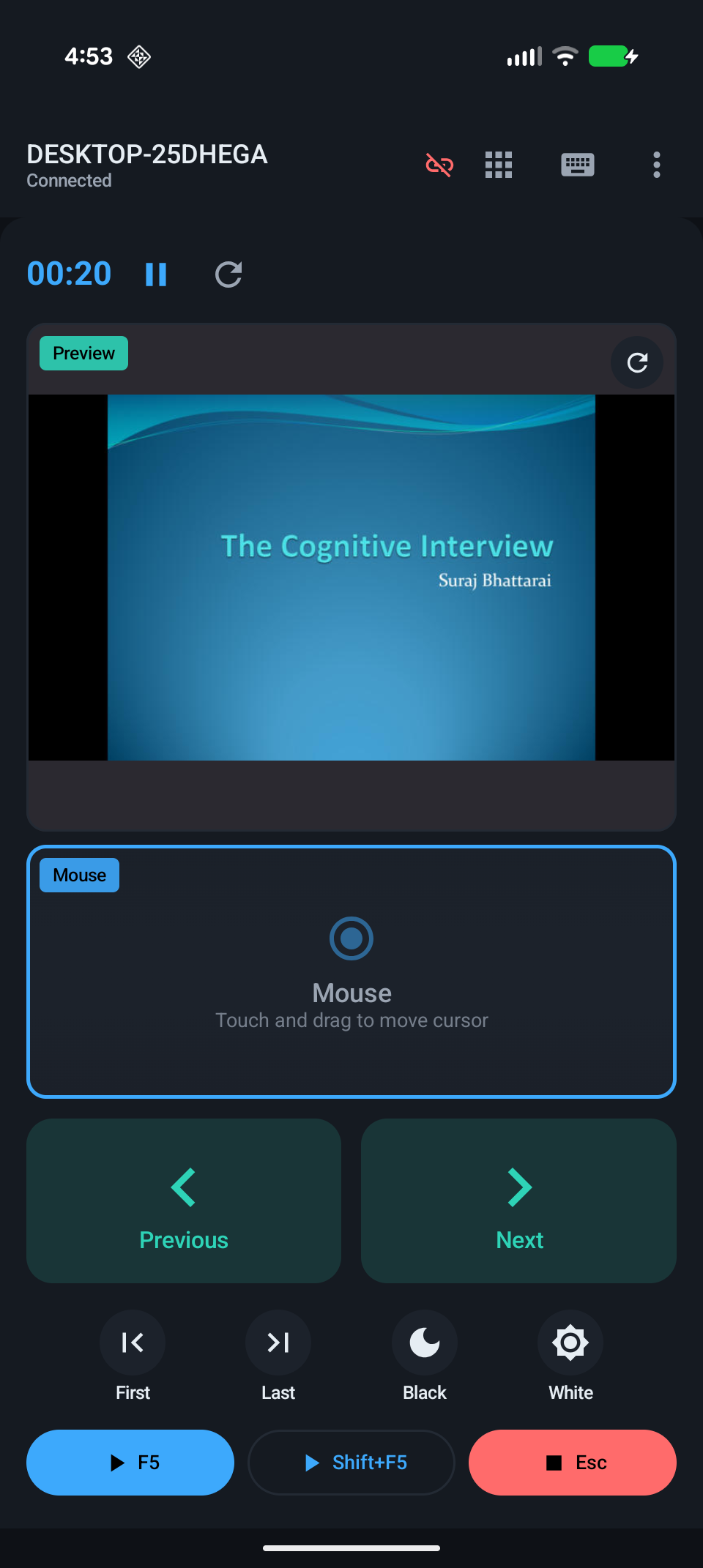 Presentation remote with slide preview
